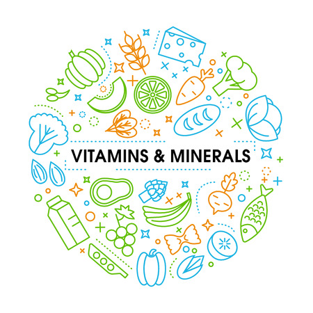 Healty food background representing. vegetables and fruits iconsのイラスト素材