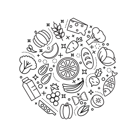 Healty food background representing. vegetables and fruits iconsのイラスト素材
