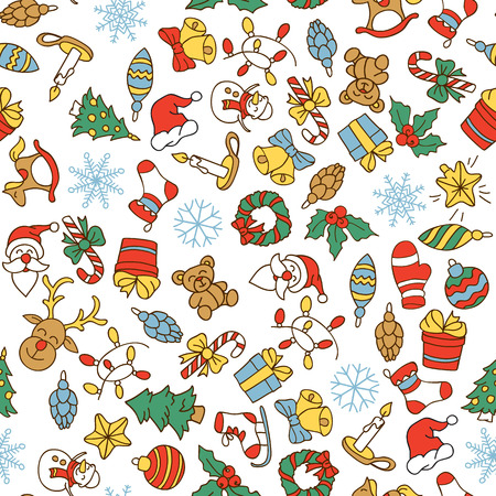 Merry Christmas and Happy New Year seamless pattern with icons. Vector design conceptのイラスト素材