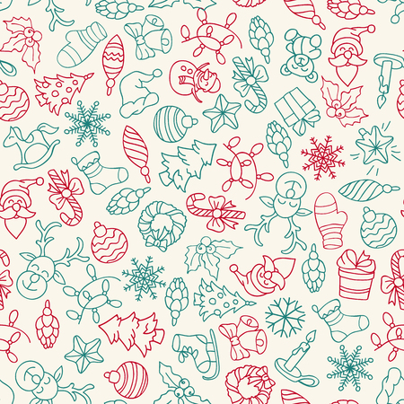 Merry Christmas and Happy New Year seamless pattern with icons. Vector design conceptのイラスト素材