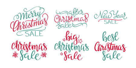 Merry Christmas sale vector text Calligraphic Lettering design set.
Creative typography for Holiday Greeting Gift Poster. Calligraphy Font style Bannerのイラスト素材
