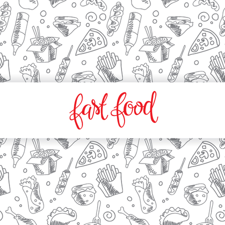 Fast food menu. Set of icons on the vector background. french fries, hamburger, sweet potato fries, hot dog icecreamのイラスト素材