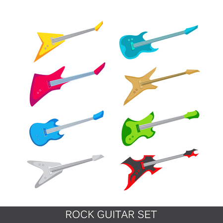 Vector electric and acoustic guitars icon set. Includes images of different guitarsのイラスト素材