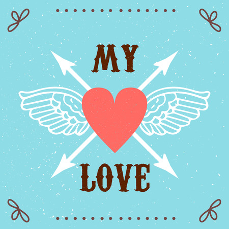 hand-lettered vintage st. valentines card - with handmade calligraphy, vector backgroundのイラスト素材