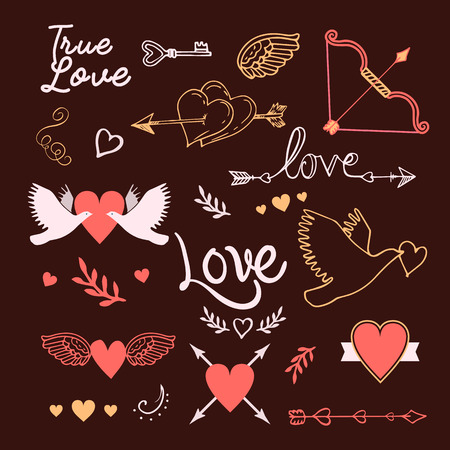 hand-lettered vintage st. valentines card elements setのイラスト素材