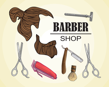 Set of icons for the Barber shop for your web design, in flat linear illustration styleのイラスト素材