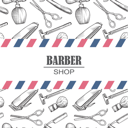 Composition of the set of icons for the Barber shop. Vector elements for your web design, in flat linear illustration styleのイラスト素材