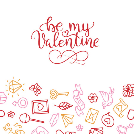 hand-lettered vintage st. valentines card - with handmade calligraphy, vector backgroundのイラスト素材