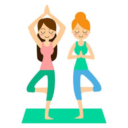 Vector illustration. Woman practicing yoga. In asana Vrikshasana.のイラスト素材