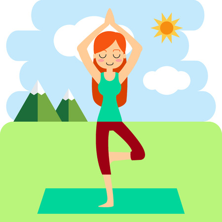 Vector illustration. Woman practicing yoga. In asana Vrikshasana.のイラスト素材