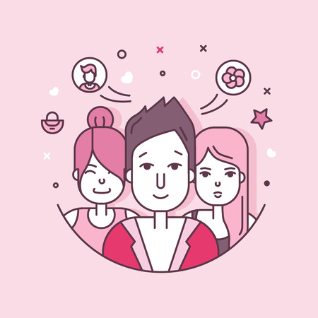 Linear Flat people faces vector illustration.のイラスト素材