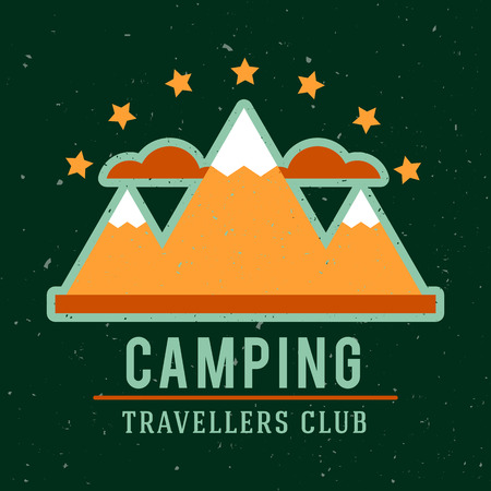Camping flat set with hiking equipment vector logoのイラスト素材