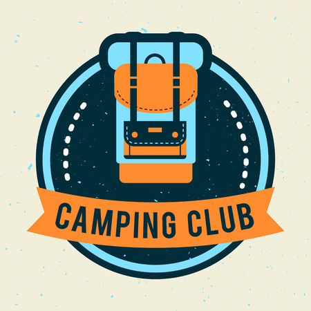 Camping flat set with hiking equipment vector logoのイラスト素材