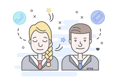 Linear Flat people faces and professions vector illustration.のイラスト素材