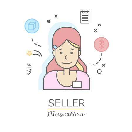 Linear Flat people faces and professions vector illustration.のイラスト素材