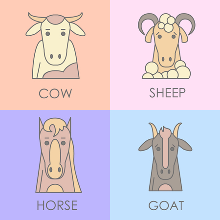 Animal set of portrait in flat graphics. Vector Illustrationのイラスト素材