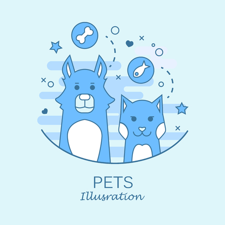 Pets set of portrait in flat graphics. Vector Illustrationのイラスト素材