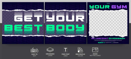 Gym and Fitness Social Media Template Post for Marketing, Promotion and Advertising.のイラスト素材