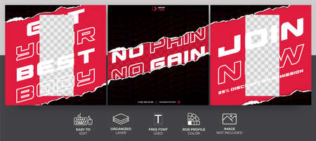Gym and Fitness Social Media Template Post for Marketing, Promotion and Advertising.のイラスト素材