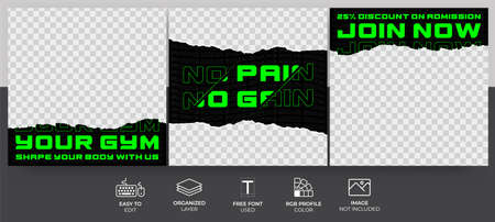 Gym and Fitness Social Media Template Post for Marketing, Promotion and Advertising.のイラスト素材
