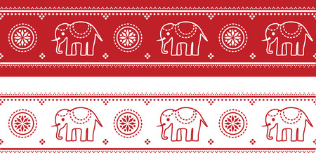 Illustration of a seamless Indian elephant pattern border.のイラスト素材