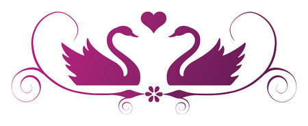 Two swans with heart and swirlsのイラスト素材
