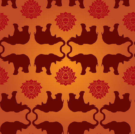 Oriental elephant and lotus seamless pattern backgroundのイラスト素材