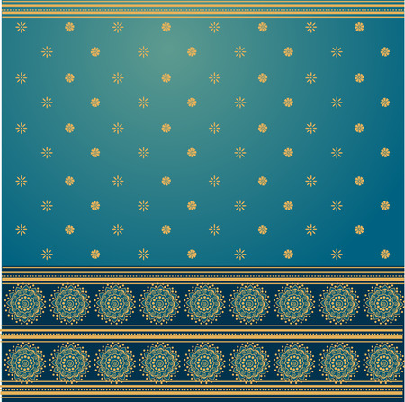 Traditional blue and golden Indian saree background のイラスト素材