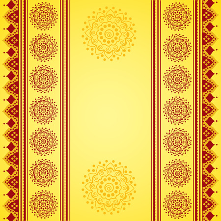 Colorful yellow and red traditional Indian henna mandala banner design with space for textのイラスト素材