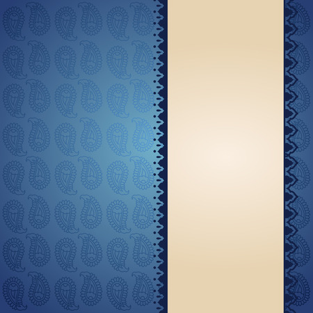 Asian blue paisley background with banner for textのイラスト素材