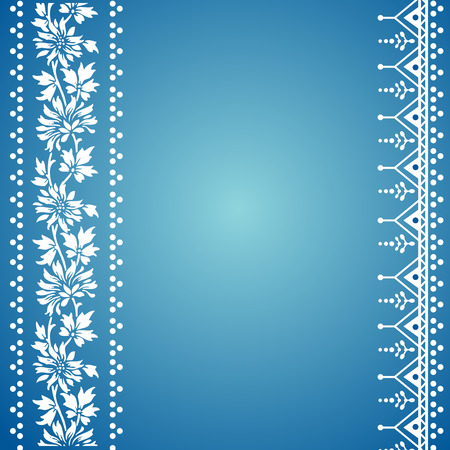 Traditional blue and white floral Indian henna bannerのイラスト素材