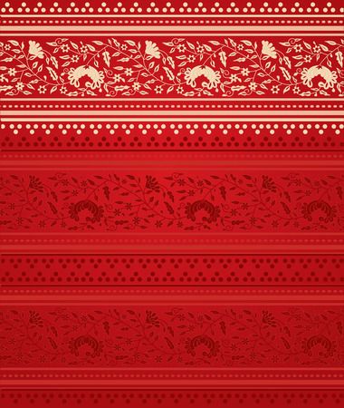 Traditional red floral Indian saree design backgroundのイラスト素材