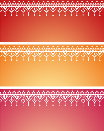 Set of 3 colorful Asian henna bannersのイラスト素材