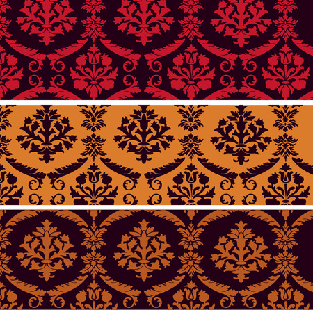 Colorful horizontal banners in classical damask wallpaper styleのイラスト素材