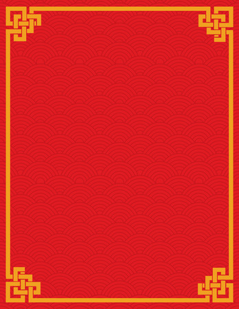 Traditional Asian red and gold wave pattern design book cover or flier with space for text