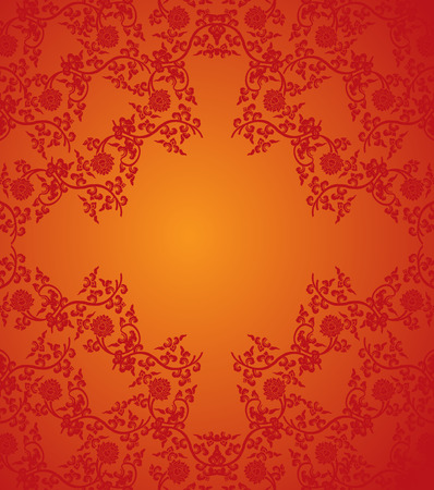 Traditional red Chinese lotus pattern frame with space for textのイラスト素材