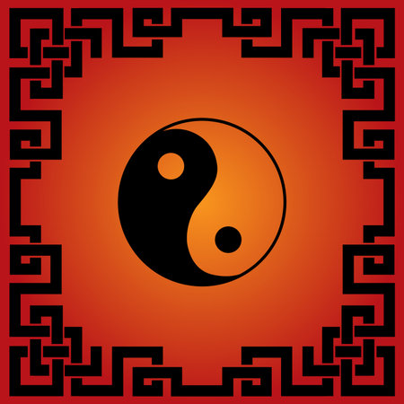 Traditional Chinese red and black yin yang backgroundのイラスト素材