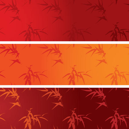 Set of 3 colorful traditional Chinese bamboo pattern horizontal bannersのイラスト素材