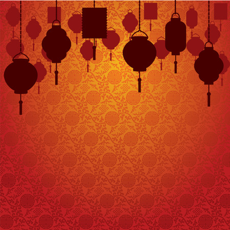 Chinese lanterns on traditional wallpaper backgroundのイラスト素材