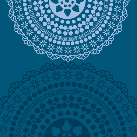 Traditional floral oriental mandala design blue background with space for textのイラスト素材