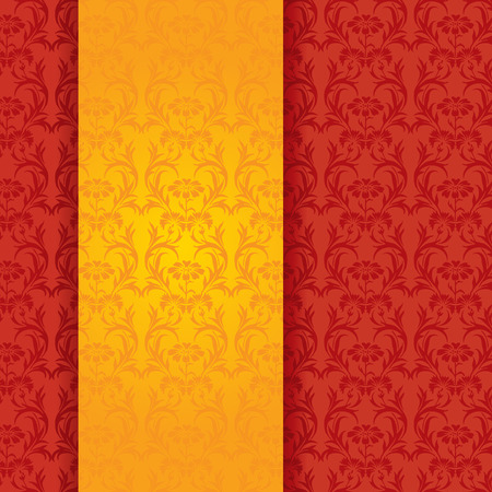Vintage red and gold classical floral pattern background with vertical banner for textのイラスト素材