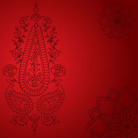 Classical red oriental henna paisley floral backgroundのイラスト素材