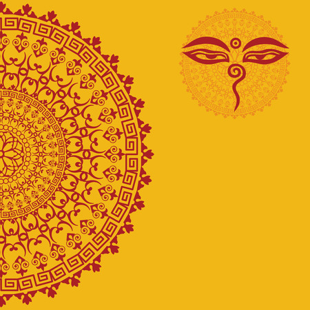 Traditional oriental mandala design with Buddha eyes and space for textのイラスト素材