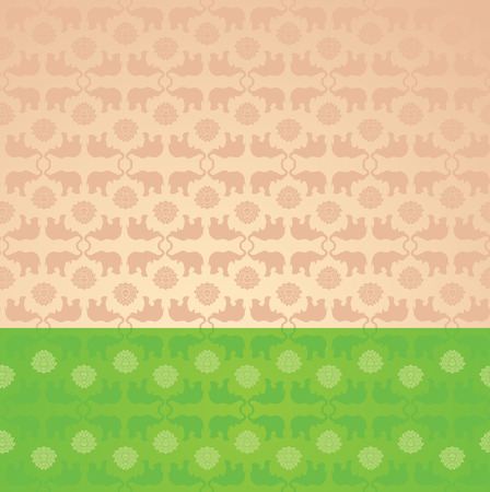 Vintage green and cream classical oriental elephant and lotus pattern background with space for textのイラスト素材