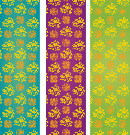Set of vintage colorful classical oriental floral pattern vertical bannersのイラスト素材
