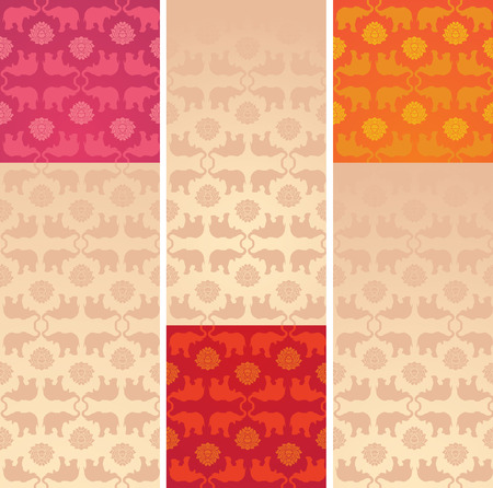 Set of vintage colorful classical oriental elephant and lotus pattern vertical banners with space for textのイラスト素材