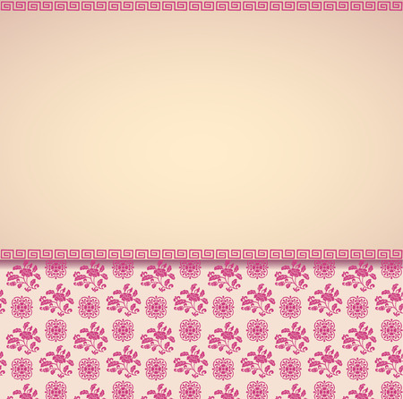 Vintage pink and cream classical oriental floral pattern card design with horizontal banner for textのイラスト素材