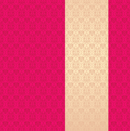 Vintage classical pink damask pattern background with cream vertical banner for textのイラスト素材