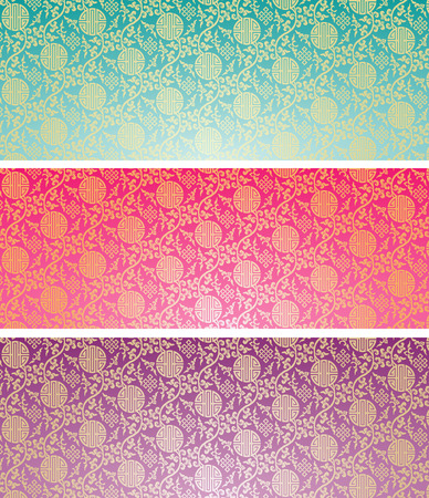 Set of vintage colorful traditional Chinese pattern background horizontal bannersのイラスト素材
