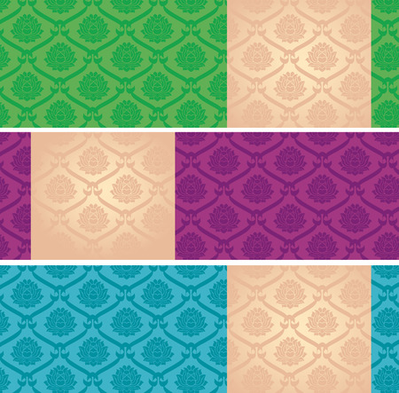 Set of colorful Asian traditional lotus pattern horizontal banners with space for textのイラスト素材